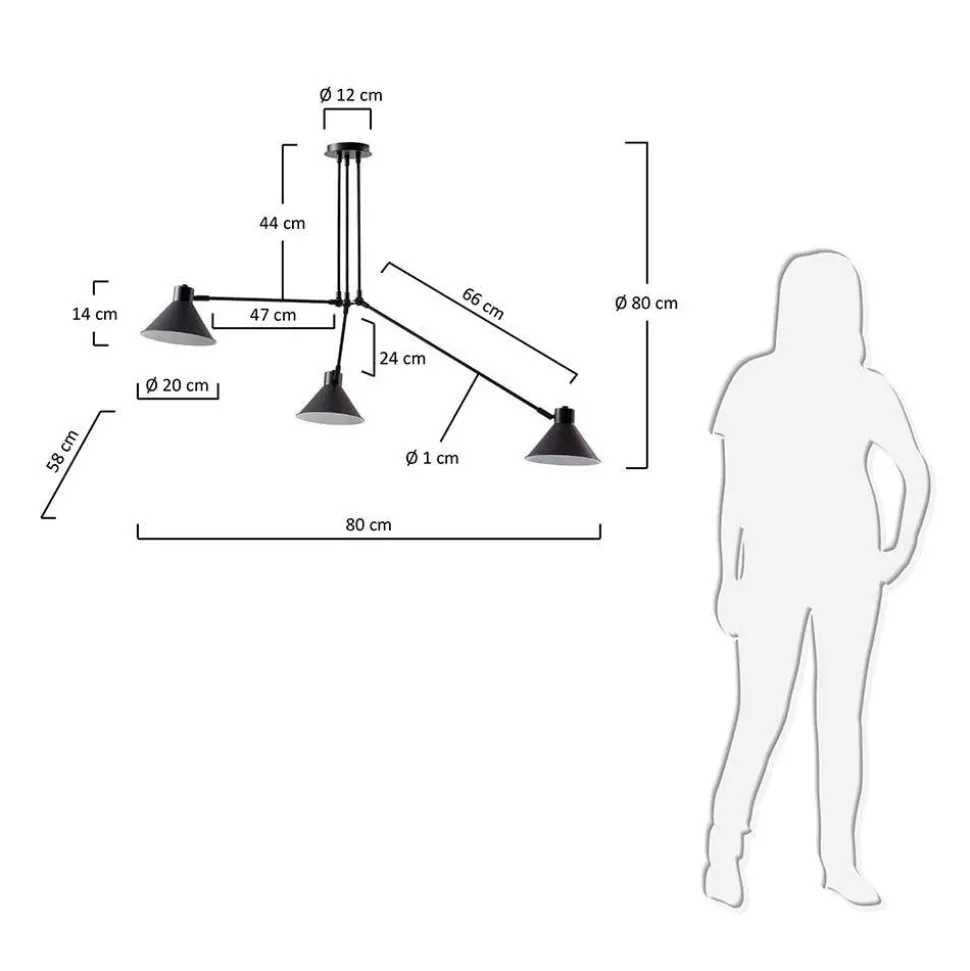 Metall Hängeleuchte in Schwarz - 3-flammig - Gravitoa