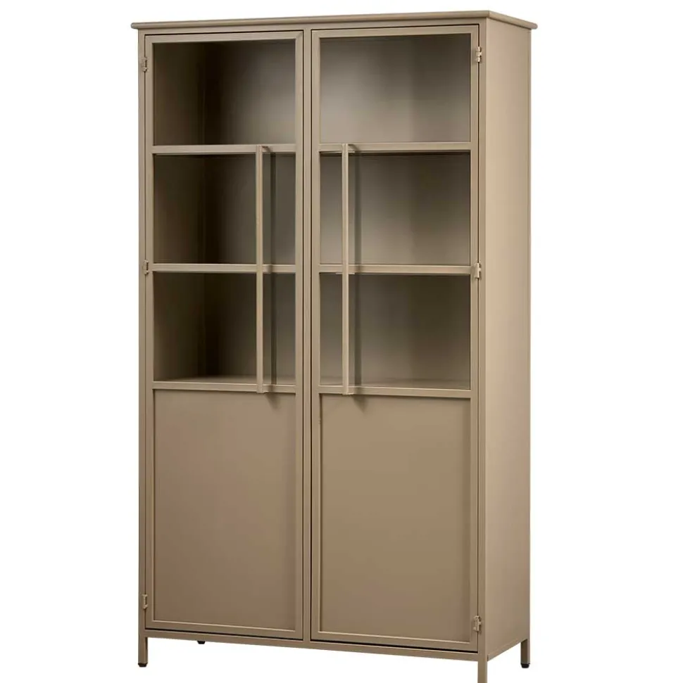 Metall Vitrinenschrank in Khaki - Gabadoza