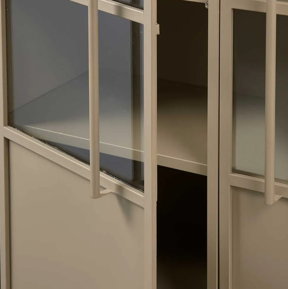 Metall Vitrinenschrank in Khaki - Gabadoza