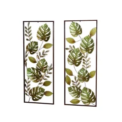 Metall Wandbilder mit Dschungel Blatt Motiv Droad je 35x91x4 cm (2er Set)