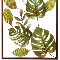 Metall Wandbilder mit Dschungel Blatt Motiv Droad je 35x91x4 cm (2er Set)