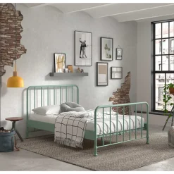 Metallbett mit Kopf- und Fußteil in Graugrün - Lisdonna