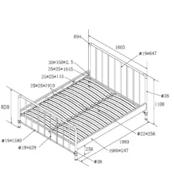Metallbett mit Kopf- und Fußteil in Graugrün - Lisdonna