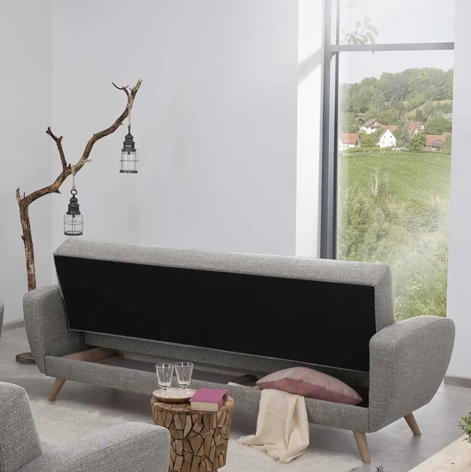 Microfaser Schlafcouch in Grau und Buche - Durencas