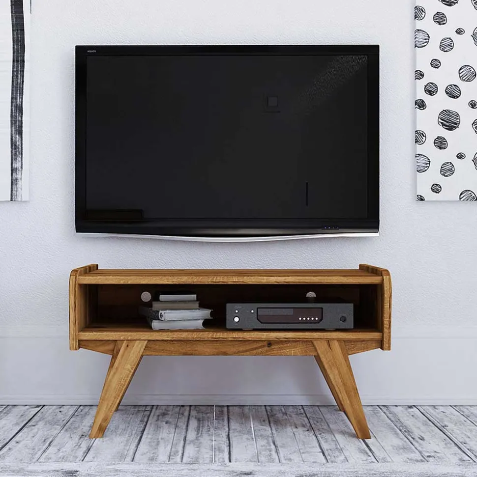 Midcentury Wildeiche TV Bank mit Fach - Hardus