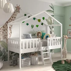 Midi Hochbett im Haus Design in Weiß - Rumona