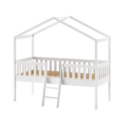 Midi Hochbett im Haus Design in Weiß - Rumona