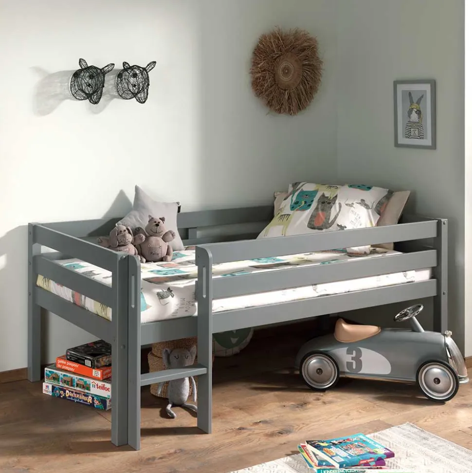 Mini Hochbett mit Absturzsicherung in Grau - Joina