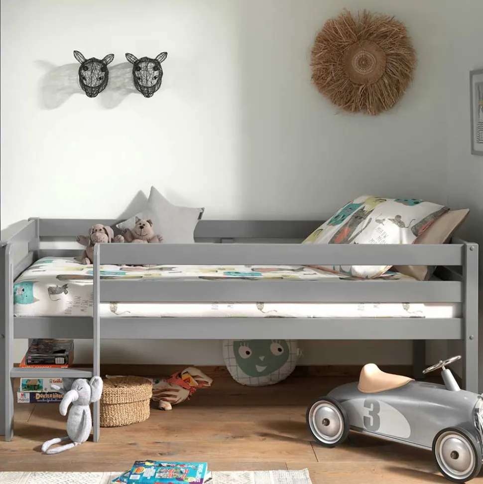 Mini Hochbett mit Absturzsicherung in Grau - Joina