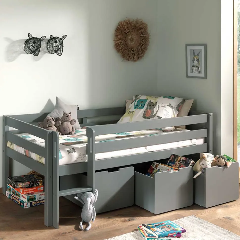 Mini Hochbett mit Absturzsicherung in Grau - Joina