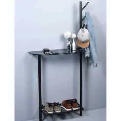 Minimalistische Garderobe in Schwarz mit Glasablage - Jenver