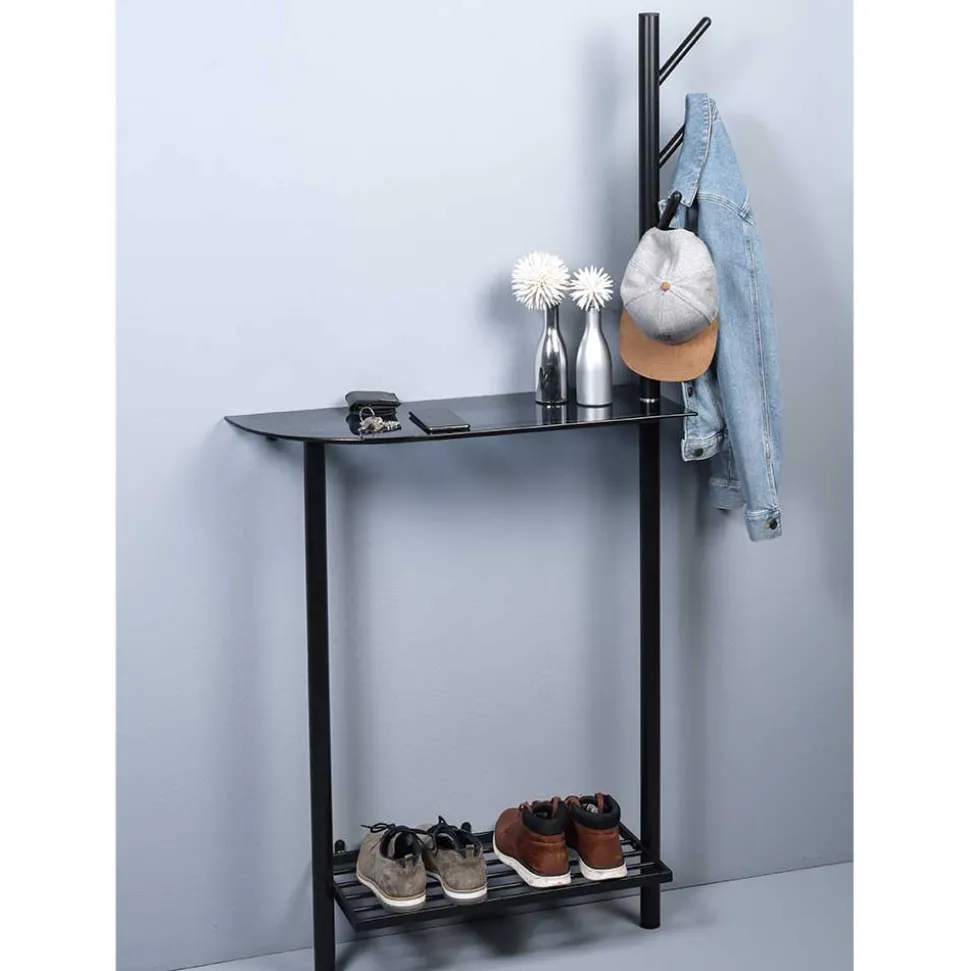 Minimalistische Garderobe in Schwarz mit Glasablage - Jenver