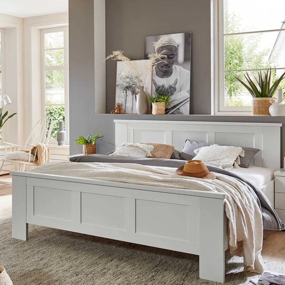 Modern Country Bettgestell in Weiß - Flinn