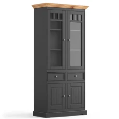 Modern Country Vitrinenschrank in Grau & Kiefer - Eromsia
