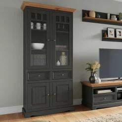 Modern Country Vitrinenschrank in Grau & Kiefer - Eromsia