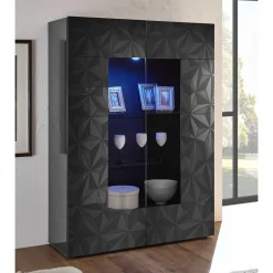 Moderne Hochglanzvitrine in Anthrazit - Kuriasna