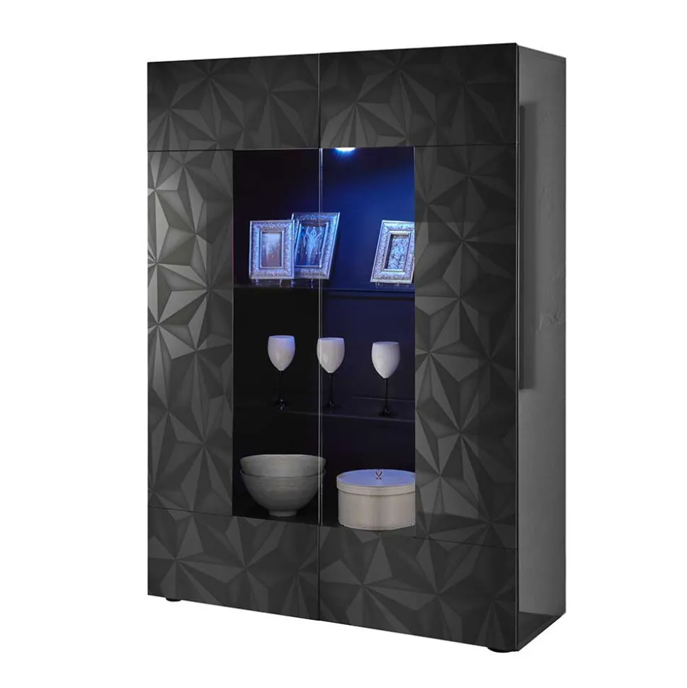 Moderne Hochglanzvitrine in Anthrazit - Kuriasna