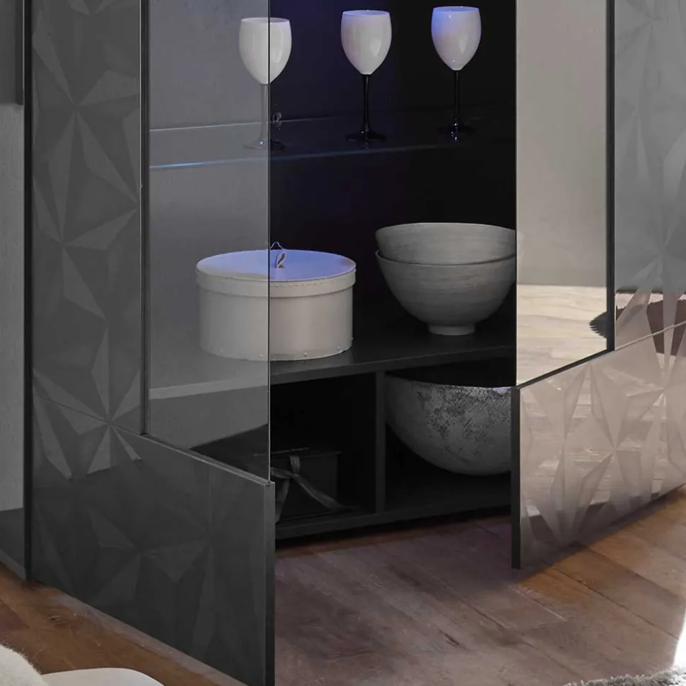 Moderne Hochglanzvitrine in Anthrazit - Kuriasna