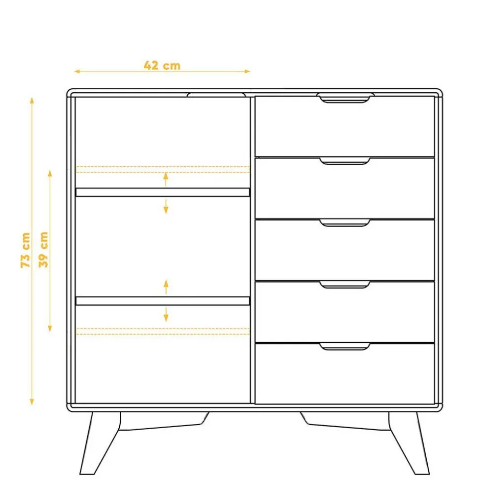 Moderne Kommode mit fünf Schubladen & Tür - Diesta I