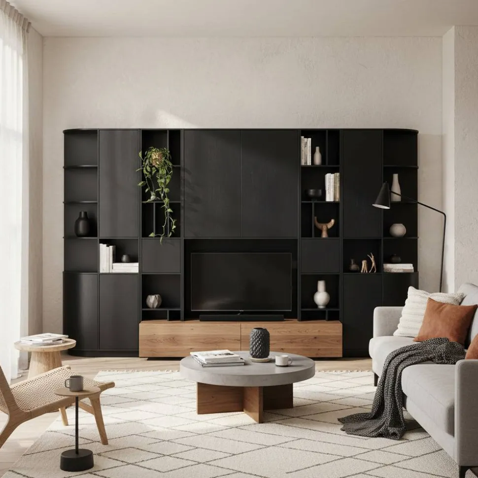 Moderne Schrankwand in Schwarz - Niwidus (fünfteilig)