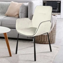Moderner Armlehnenstuhl in Creme Samtstoff - Trocios