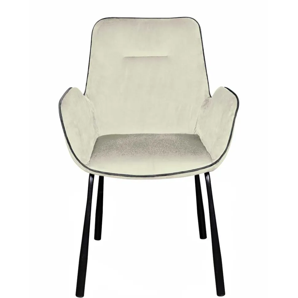 Moderner Armlehnenstuhl in Creme Samtstoff - Trocios