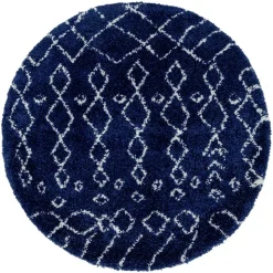 Moderner Hochflor Teppich in Blau mit Creme - Luzian