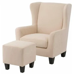 Moderner Ohrenbackensessel & Hocker - Jirup (zweiteilig)