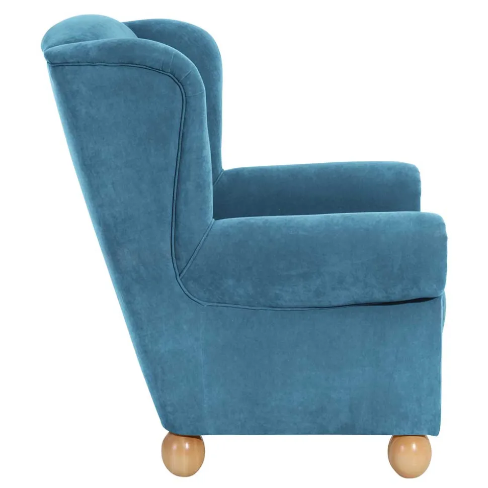 Moderner Ohrensessel in Petrol Velours - Lewis