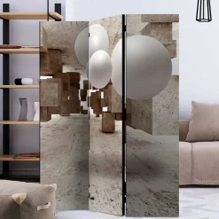 Moderner Paravent mit Druck in Hellbraun Grau - Genza