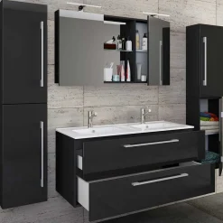 Modernes Badmöbel Ensemble in Schwarz - Vinkoja (vierteilig)