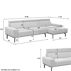Modernes Ecksofa in Creme Cordbezug - Caldizza