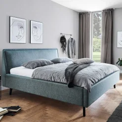 Modernes Polsterbett in Blaugrau Stoff - Sunhide
