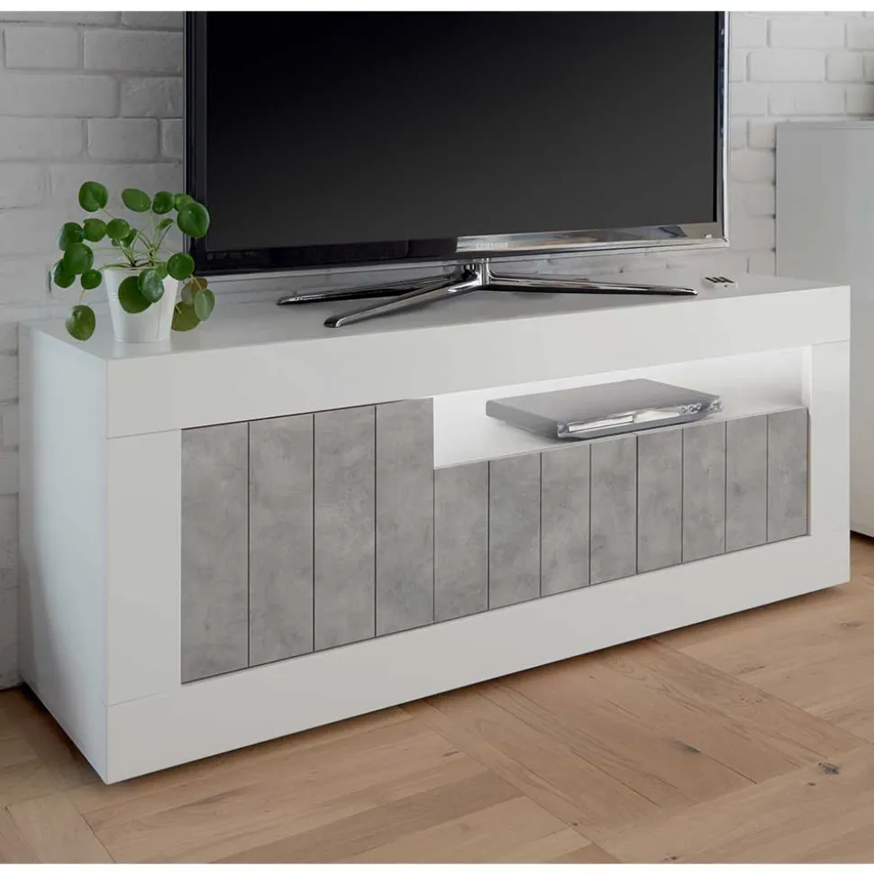 Modernes TV Element in Hochglanz Weiß - Niris
