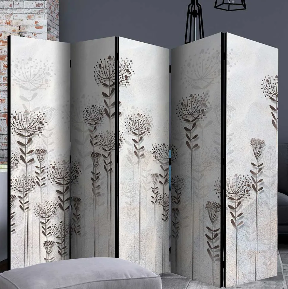 Monochrom bedruckter Paravent mit floralem Motiv - Stepana