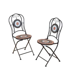 Mosaik Gartenstuhl Set Etiennas mit Eisen Schwarz (2er Set)