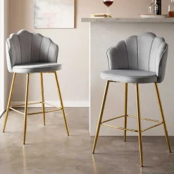 Muschel Barstühle in Hellgrau & Gold - Locceri (2er Set)