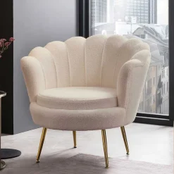 Muschel Designsessel in Creme Boucle - Ucera