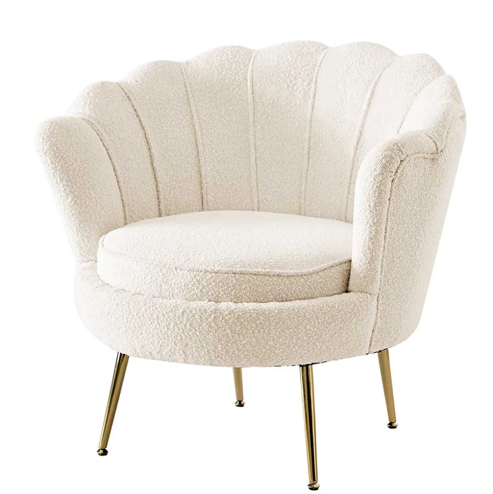 Muschel Designsessel in Creme Boucle - Ucera