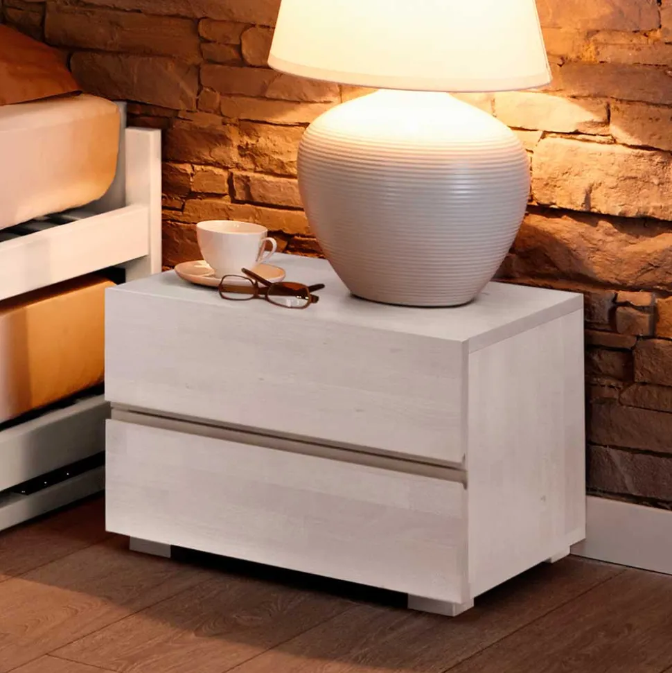 Nachtkommode aus Buche in Weiß lasiert - Elric