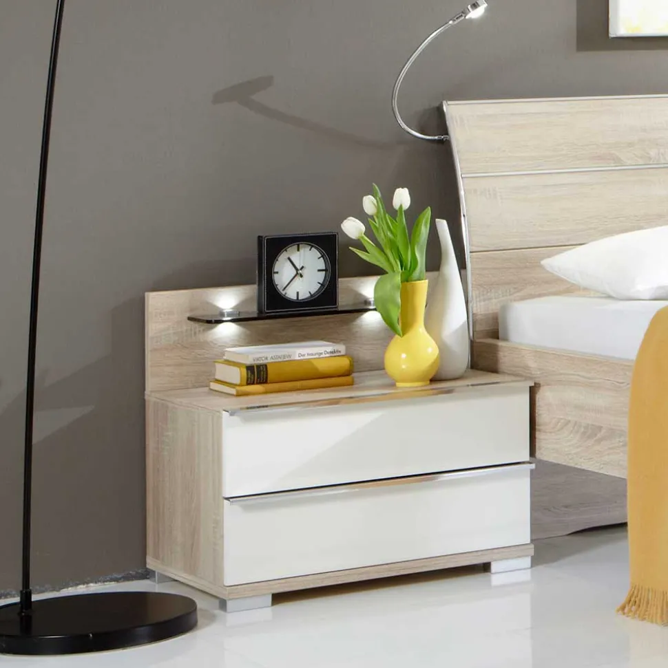 Nachtkommode Forcelan in Eiche Sägerau Weiß