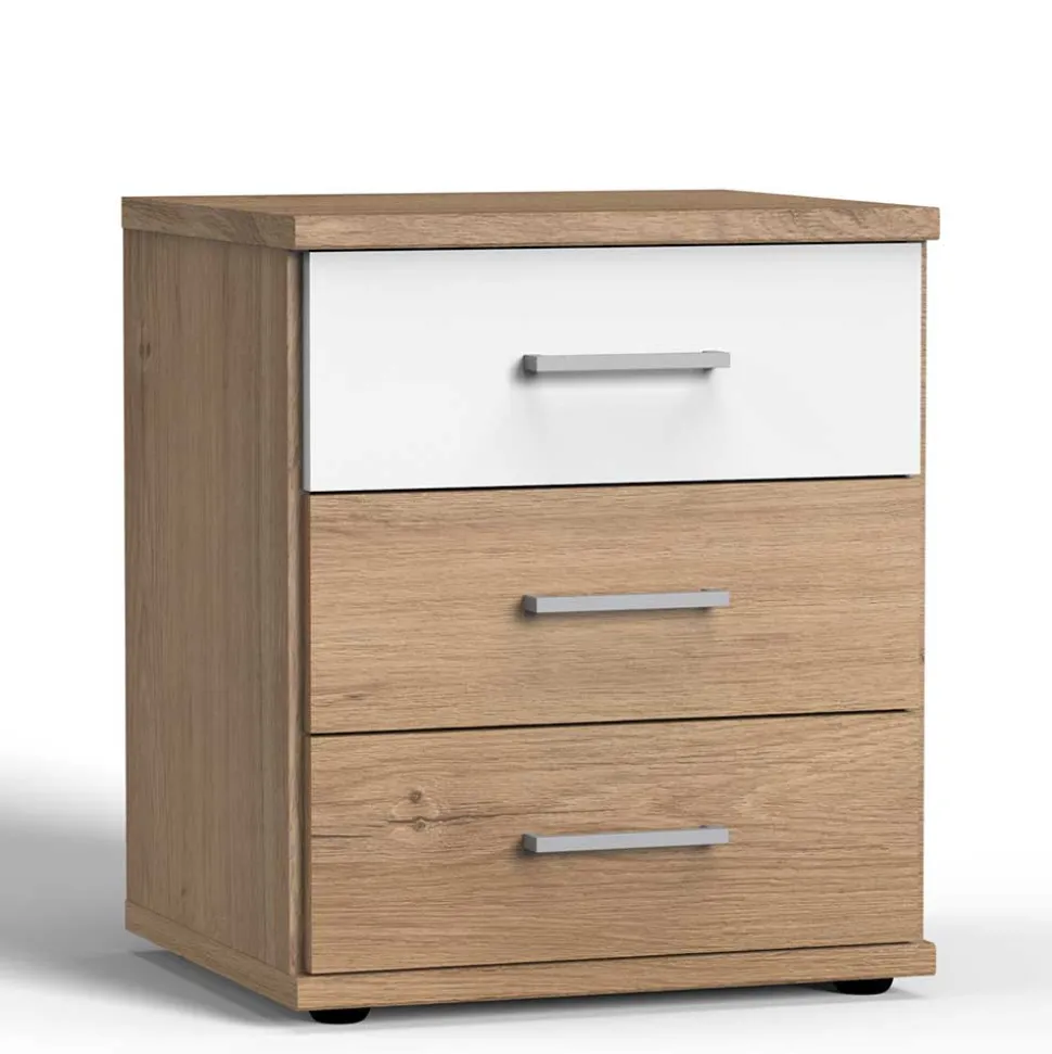 Nachtkommode in Eiche Dekor & Weiß - Curacao