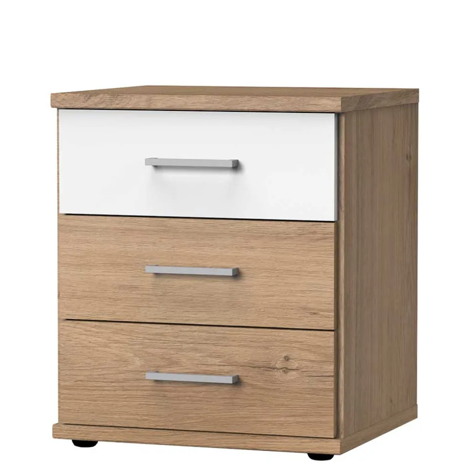 Nachtkommode in Eiche Dekor & Weiß - Curacao