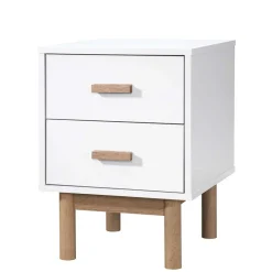 Nachtkommode in Weiß mit Eiche - Savuta