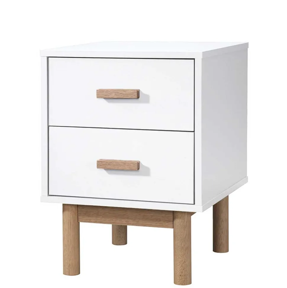 Nachtkommode in Weiß mit Eiche - Savuta