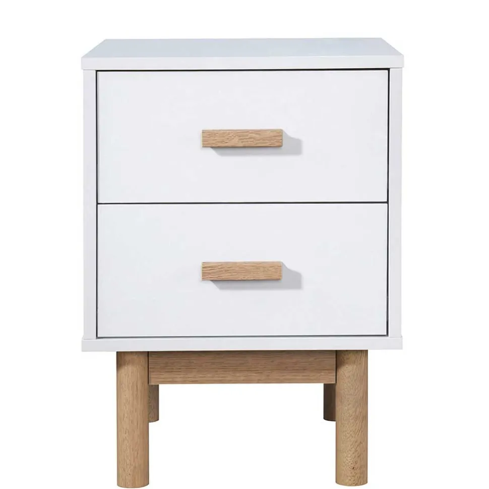 Nachtkommode in Weiß mit Eiche - Savuta