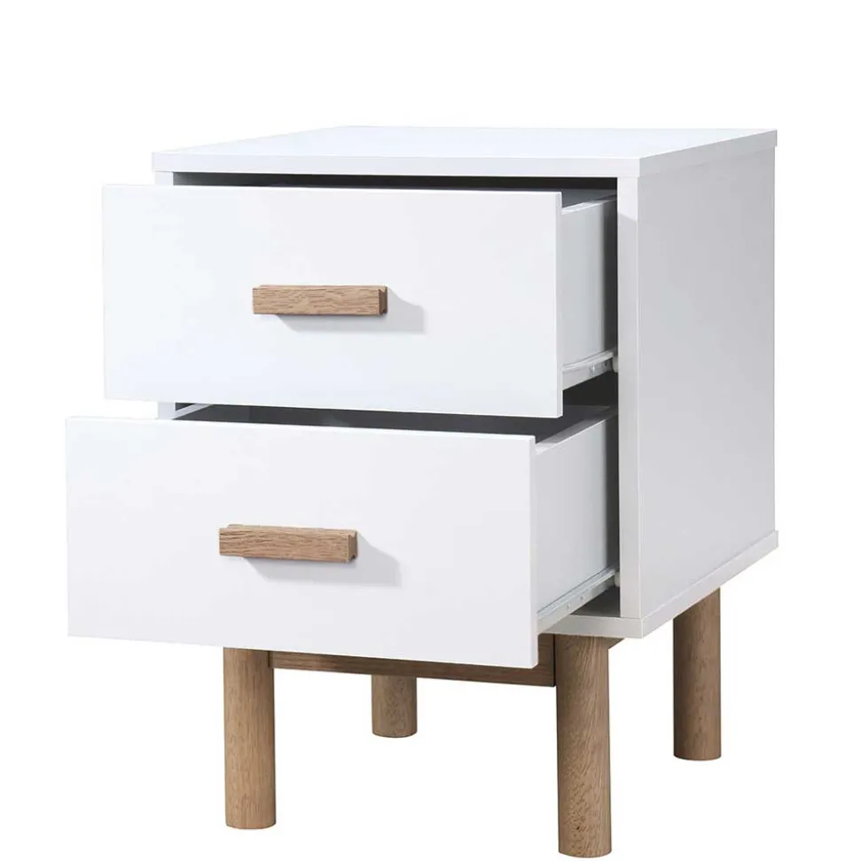 Nachtkommode in Weiß mit Eiche - Savuta