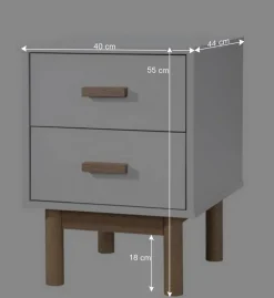 Nachtkommode in Weiß mit Eiche - Savuta