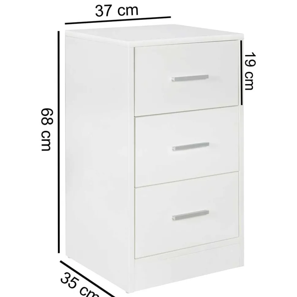 Nachtkommode in Weiß mit Metallgriffen - Guantama