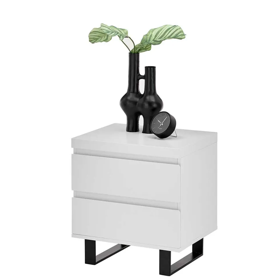 Nachtkommode in Weiß mit Schwarz - Atela